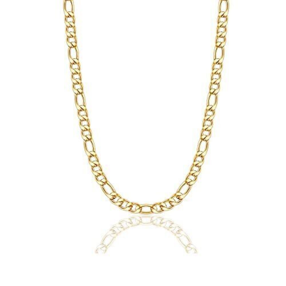 7528 18K Real Gold Plated Chain & Stainless Steel Figaro Necklace 5MM 22